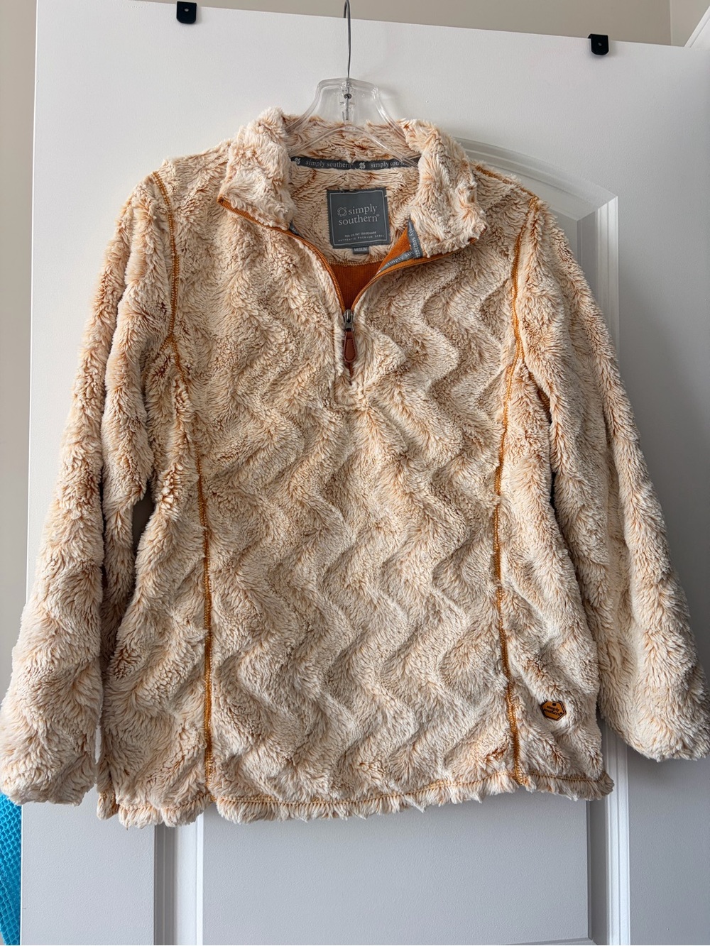 Simply Southern Plush Half-Zip Pullover - Cream with Caramel Trim